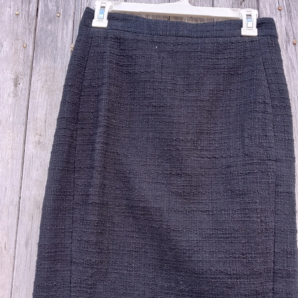 J. Crew‎ Womens Sz 0 Black Tweed Pencil Skirt Fringe Hem Textured  Knee Length